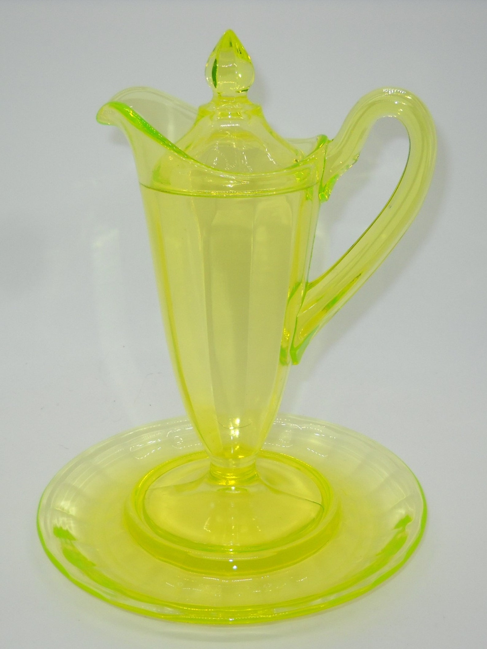 Cambridge Glass Vaseline Syrup Pitcher Lid and Underplate Etsy