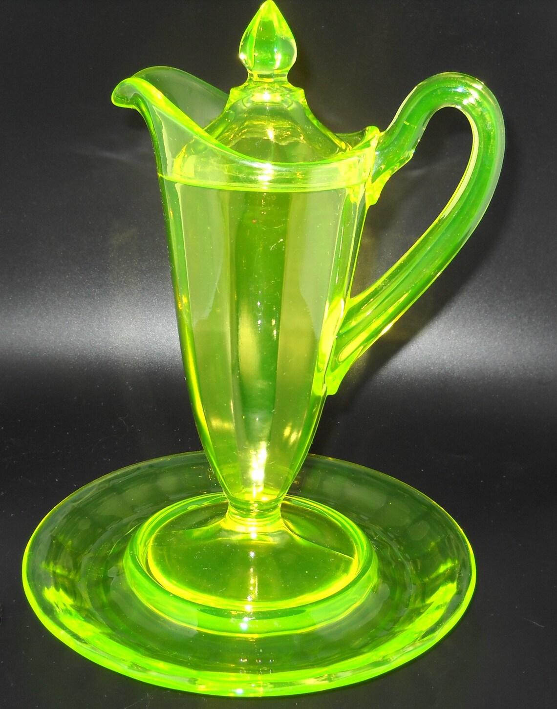 Cambridge Glass Vaseline Syrup Pitcher Lid and Underplate Etsy