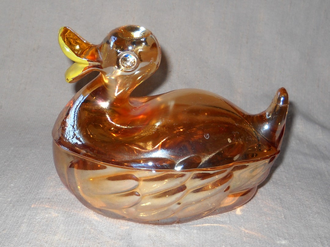 Glass Mama Quack Powder Jar in Marigold Iridescence Etsy