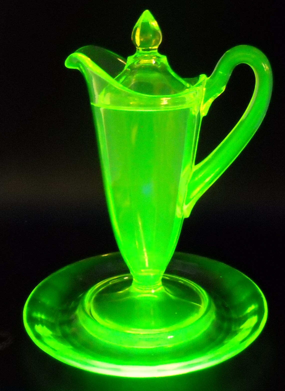Cambridge Glass Vaseline Syrup Pitcher Lid and Underplate Etsy