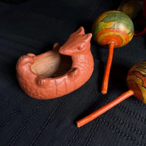 vintage terracotta armadillo planter · folk art animal pottery  · 6" long