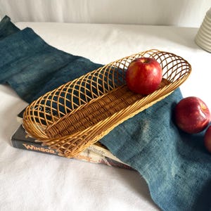 Vintage Lattice Bread Basket ·  15.25” Long · Architectural Arcade Wicker