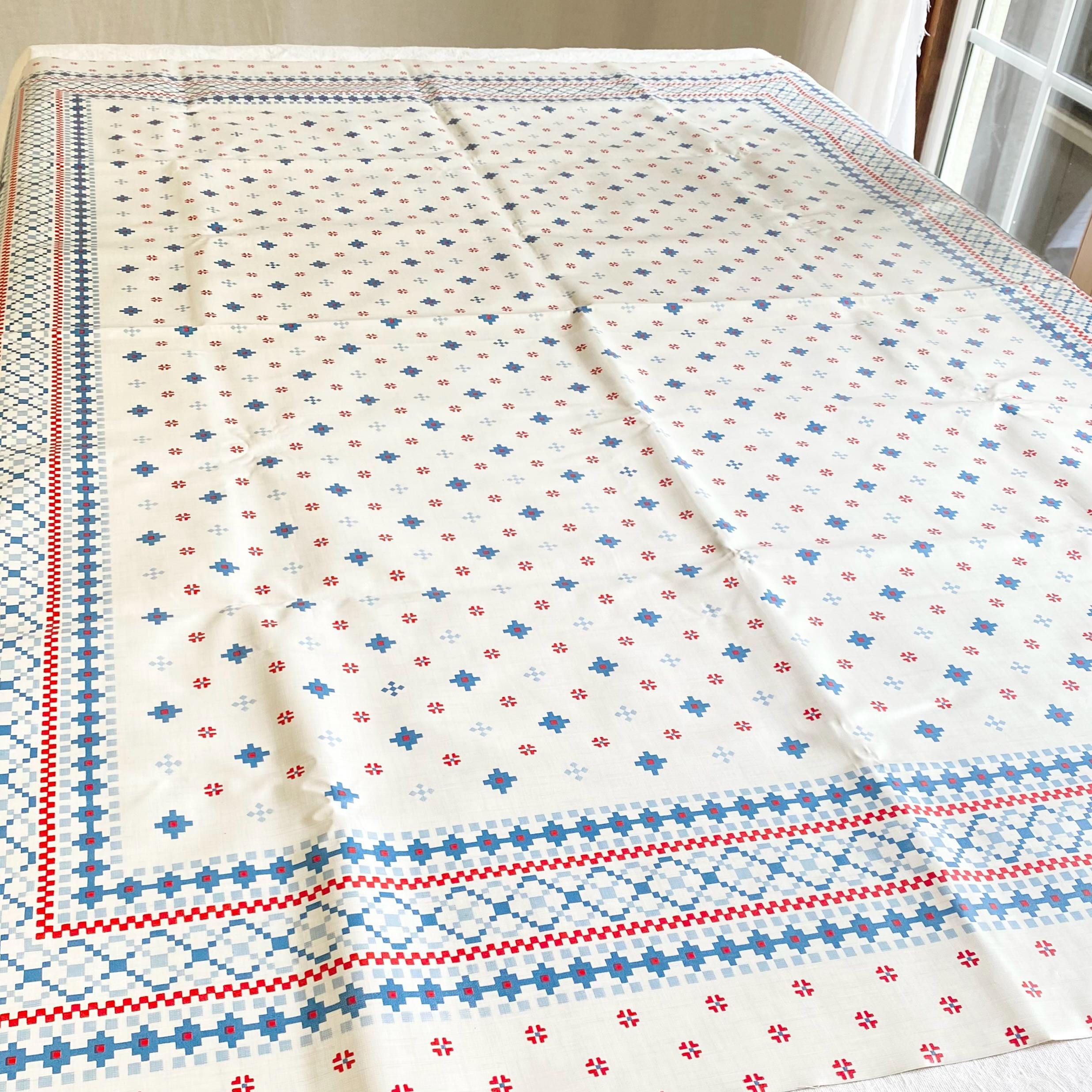 Vintage Oilcloth Tablecloth 40x54" Wipe Clean Waterproof White Blue Red Nordic Scandi Norwegian Party Event Independence 4th of July