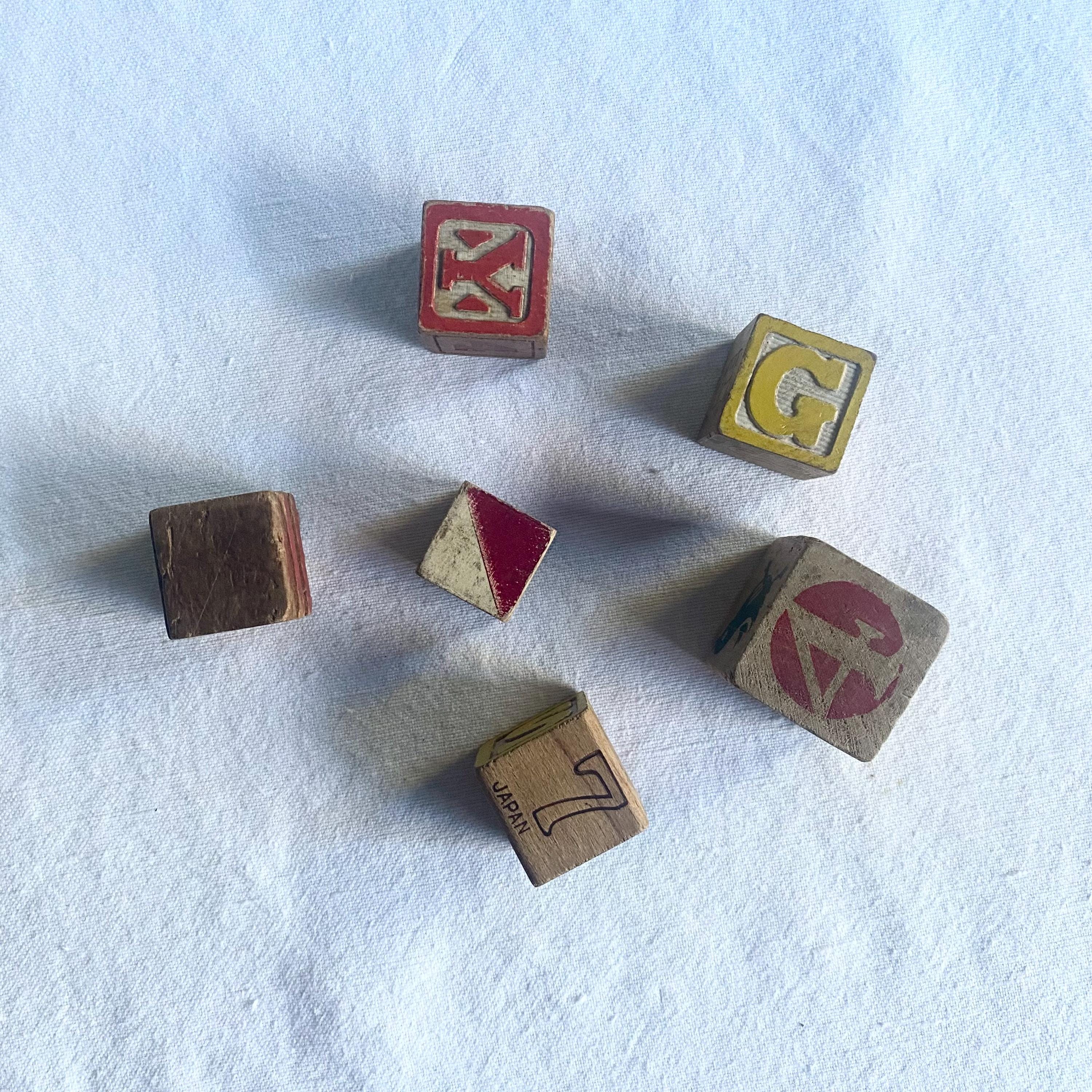 Set of 6 Vintage Wooden Alphabet Blocks · Mixed Japan & U.S.