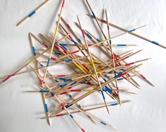 Jumbo 19.5" Mikado Pick-Up Sticks • 41-Piece Vintage Set with German Rules • Wooden Game Sticks