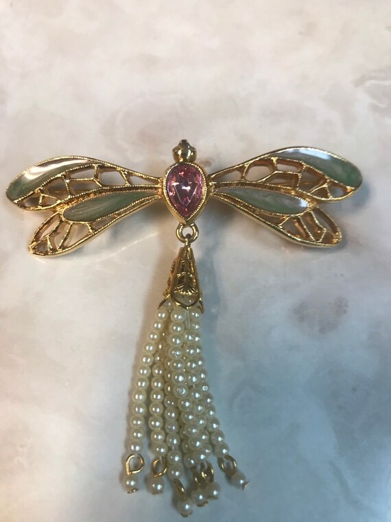 Vintage Dragonfly Brooch by Avon Beautiful Enamel Rhinestone and