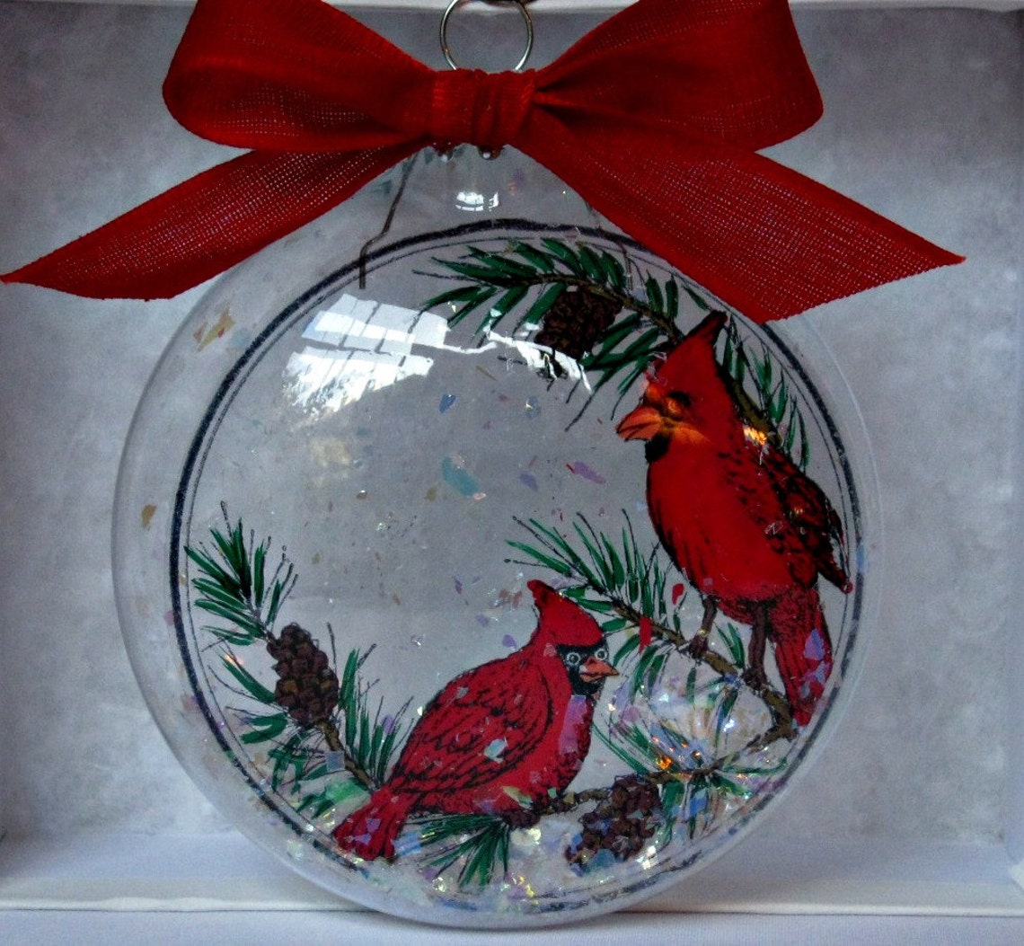 Glass Christmas ornament with cardinals inside that have been Etsy