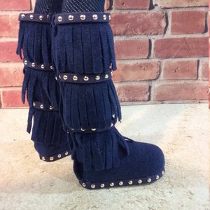 BJD Fringed boots with or without studded trim MSD, YoSD and SD bjd and Iplehouse dolls color choice, boot height choice, and size choice. Navy