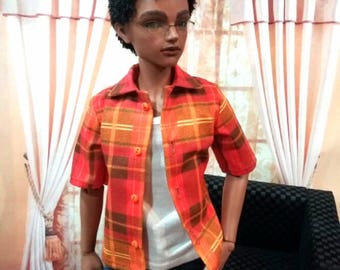 Bjd Plaid check button shirt- short or long sleeve- msd bjd, Iplehouse JID- color choice