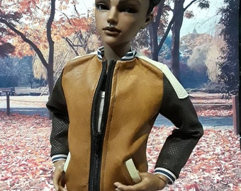 Bjd brown leather jacket with decorative stitching- msd boy bjds, Iplehouse JID boy