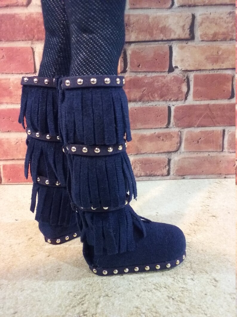 BJD Fringed boots with or without studded trim MSD, YoSD and SD bjd and Iplehouse dolls color choice, boot height choice, and size choice. Navy