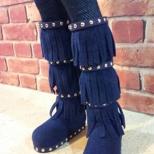 BJD Fringed boots with or without studded trim MSD, YoSD and SD bjd and Iplehouse dolls color choice, boot height choice, and size choice. image 1