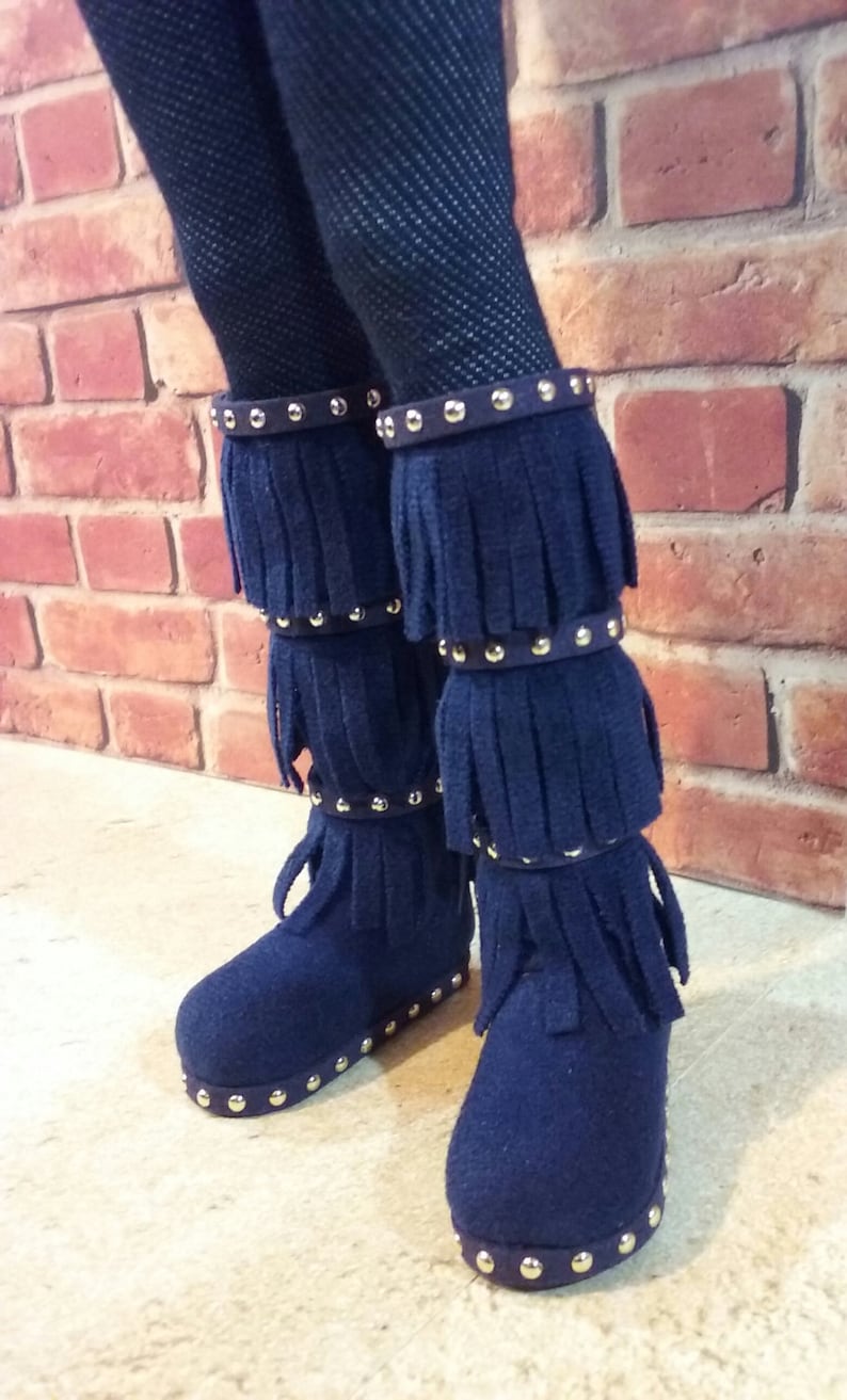 BJD Fringed boots with or without studded trim MSD, YoSD and SD bjd and Iplehouse dolls color choice, boot height choice, and size choice. image 1