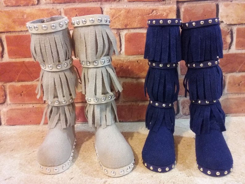 BJD Fringed boots with or without studded trim MSD, YoSD and SD bjd and Iplehouse dolls color choice, boot height choice, and size choice. Sand