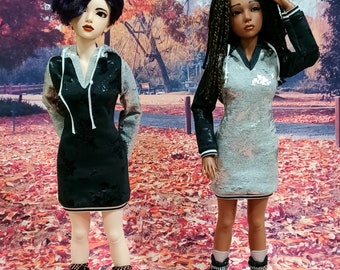 MSD Bjd hoodie dress with contrasting sleeves- Iplehouse JID, msd bjd- 2 color choices