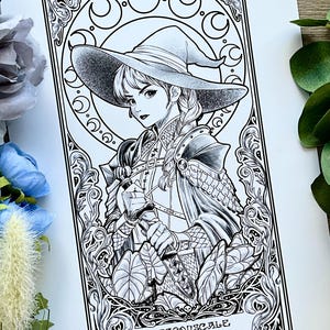 Art Nouveau Witch Print: Dragonscale Knight - Botanical Tarot Illustration
