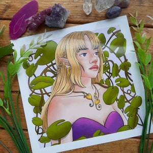 Overgrown | 8x8 Art Print Illustration | Plants, Flowers, Elf, Elves, rpg, ttrpg, fantasy, medieval, roleplaying, video games, gaming
