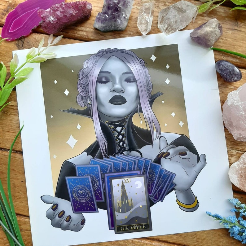 The Tower Tarot Illustration Square Art Print Tarot Reading, Witch