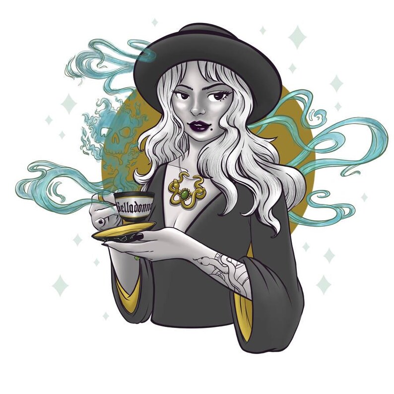 Belladonna Witch Square Art Print Wiccan, Tea, Fantasy, Magic