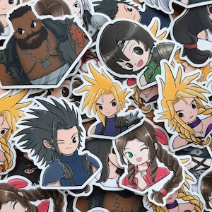 May include: A collection of colourful anime character stickers featuring various characters with different hairstyles and clothing. The stickers are printed on white paper with a glossy finish.