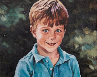 Custom Oil Portrait Painting of a boy, an Original Head and shoulders Oil Painting from photography