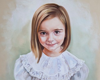 Pastel portrait. Portrait painting of a beautiful girl. Children portraits and Pastel portraits