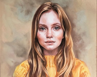 Pastel Portrait from photography.Pastel Portrait of a young girl