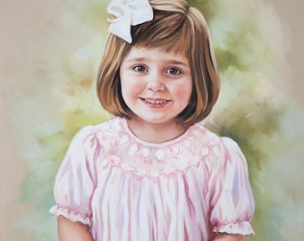 Pastel portraits, portrait paintings, a handmade portrait of a little girl, Commission portraits from photography