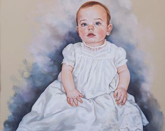 Big Size Pastel Portrait Painting of a baby boy, 29x 43 inches