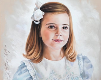 Pastel portrait painting of a beautiful girl, handmade portrait, Children portraits