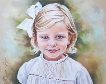 Custom Pastel Portrait from photography, Portrait painting of a girl, handmade portrait.