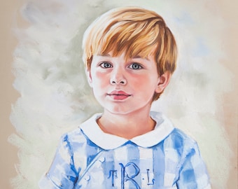 Ręcznie wykonany portret pastelowy, portret miłego chłopca, portrety dzieci i portrety pastelowe.