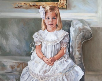 Custom Oil portrait, Painting portrait of a girl, Alla Prima portrait in oil of a little girl,