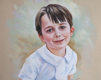 Custom Pastel Portrait from photography. Pastel portrait of a boy, Handmade portrait, painting portraits