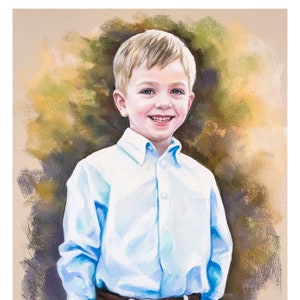 Handmade pastel portrait. Portrait painting of a young boy. A 3/4-figure Pastel portrait in 19x25 inches size. image 2