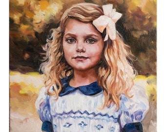 Custom Oil portrait painting, painting portrait of a girl. Alla Prima handmade oil portrait.