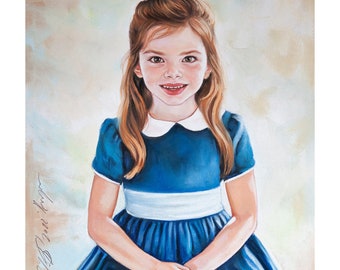 Custom Pastel Portrait, from photography. Soft Pastel portrait of a beautiful girl, Half body portrait painting.