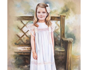 Portrait painting, full-body Pastel portrait of a girl. Big size portrait. Soft pastel painting.