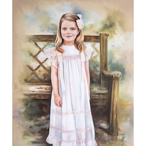Portrait painting, full-body Pastel portrait of a girl. Big size portrait. Soft pastel painting.