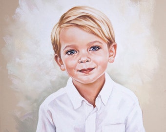 Custom Pastel Portrait from photography. Painting portrait of a boy.
