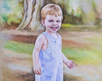 Portrait painting, Full Figure, Pastel portrait of a child, Handmade Large Pastel Painting