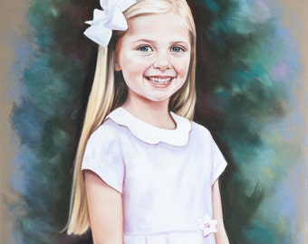 Large size , 3/4 length Pastel portrait of a young girl.