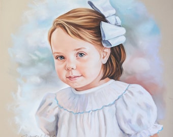 Pastel portrait of a girl. Head and shoulders portrait