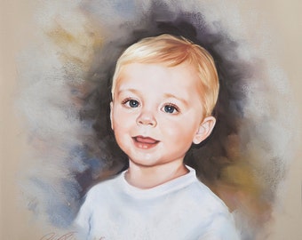 Original pastel portrait painting from photo, Custom child portrait
