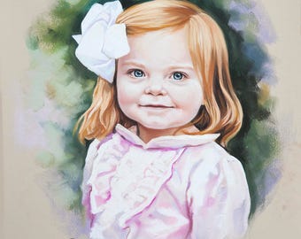 Pastel Portrait of young girl, portrait commission from photography.