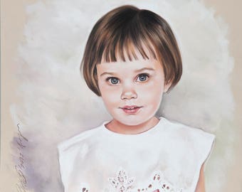 pastel painting of a girl, commission portrait of a child, Head and shoulders portrait