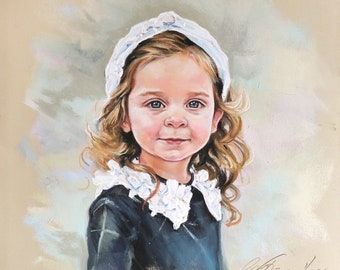 Custom Pastel Portraits from photography, Handmade Pastel portrait of a child, Children portraits