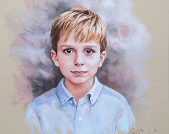 Custom Pastel Portrait from photography. Pastel portrait of a boy, Handmade portrait, painted portraits