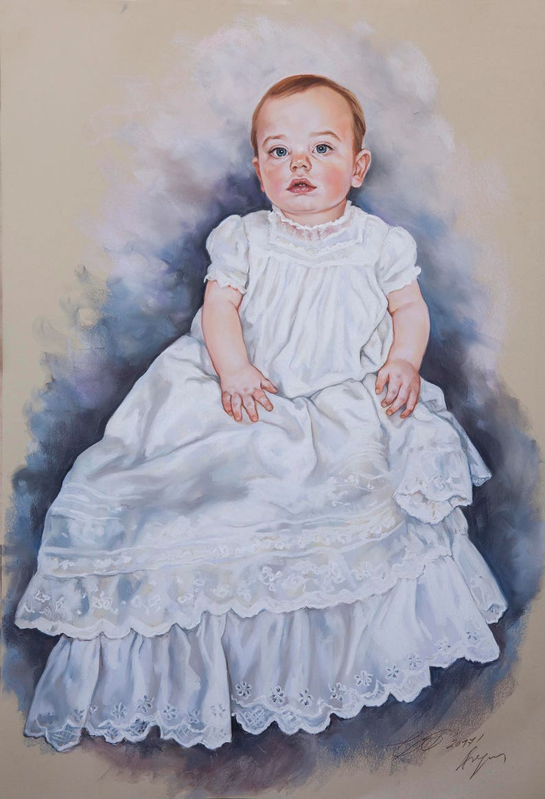 Big Size Pastel Portrait Painting of a baby boy, 29x 43 inches image 1