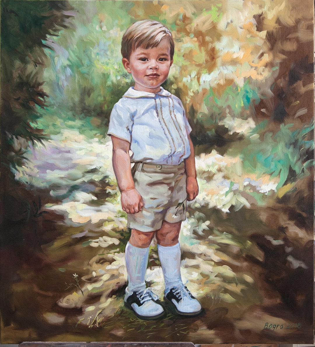 子供たちの肖像 油彩画 フレーム付き 子供たちの肖像 油彩画 フレーム付き カスタム油絵肖像画、子供